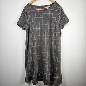LOFT Gray Windowpand Checkered Dress‎ Professional Workwear Plus Size 18